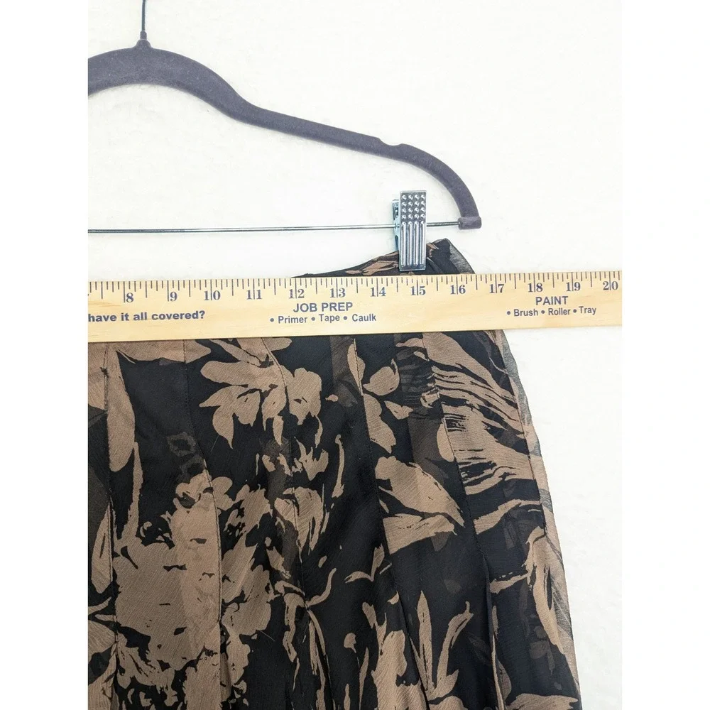 Women's Black And Brown 100%‎ Linen Floral Midi Skirt 10